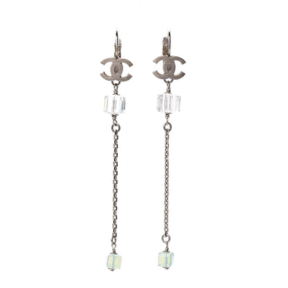 Chanel Crystal CC Dangle Earrings Silver Blue 1 of 5