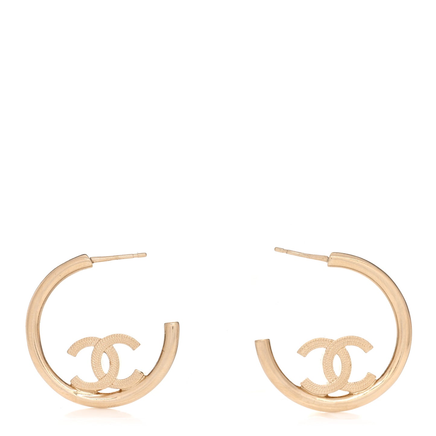 Metal Textured CC Hoop Earrings Gold