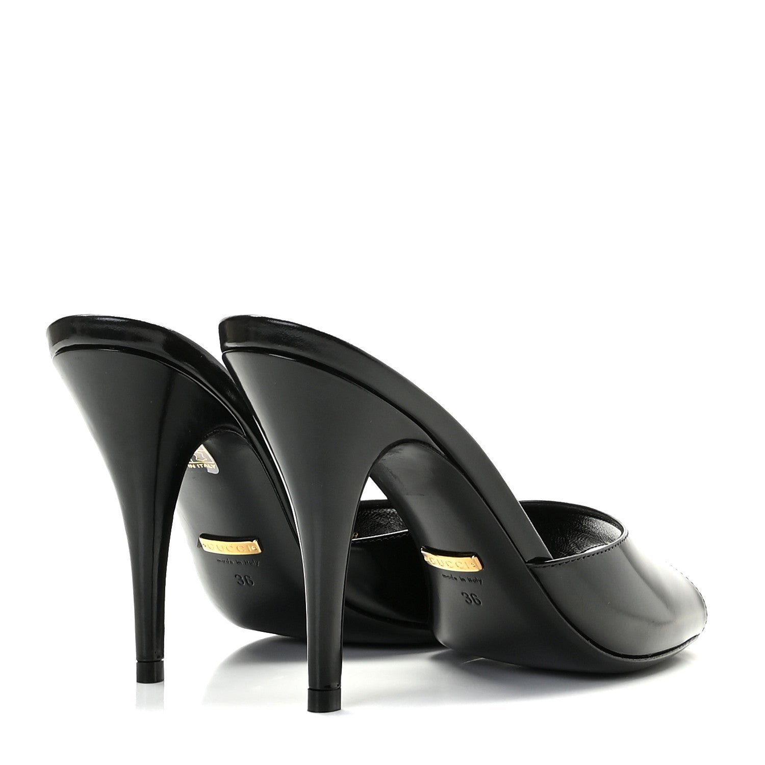 Gucci Polished Calfskin Scarlet Mid Heel Slides 36 Black 5 of 8