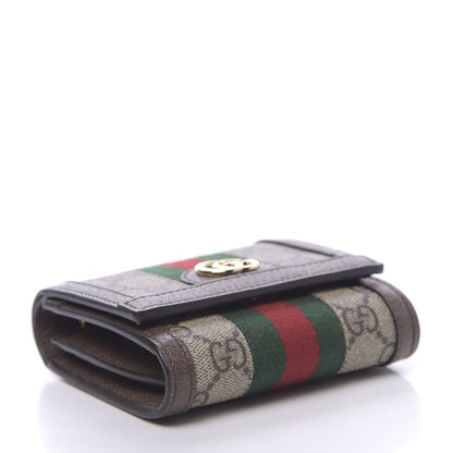 Gucci GG Supreme Monogram Textured Calfskin Web Ophidia Card Case Wallet Beige Ebony New Acero 4 of 7
