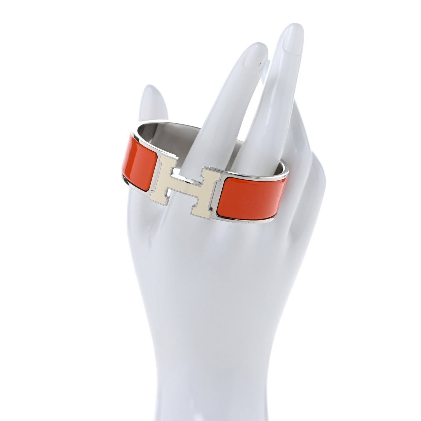 Enamel Wide Clic Clac H Bracelet GM Orange White