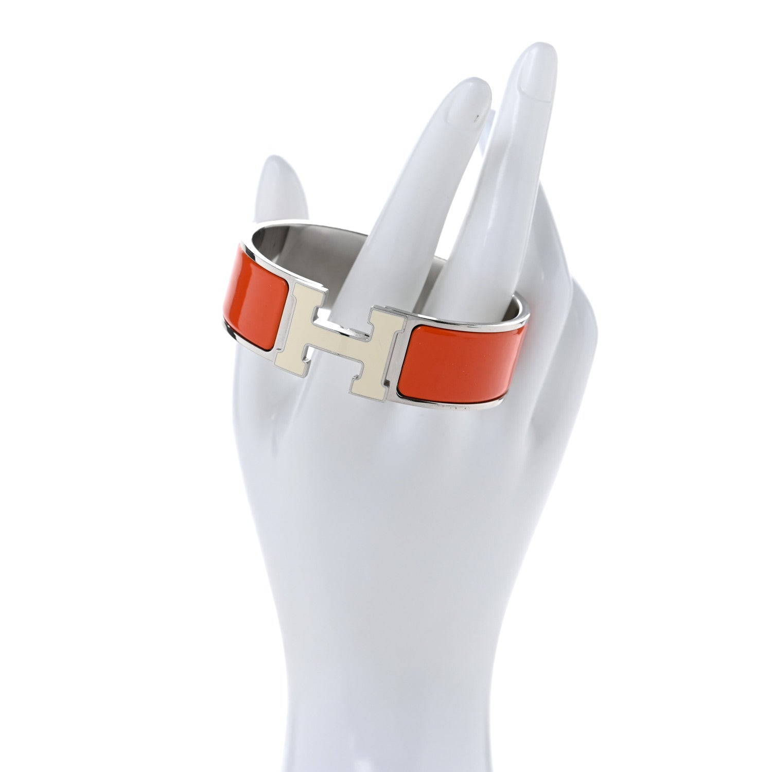 Hermes Enamel Wide Clic Clac H Bracelet GM Orange White 2 of 5