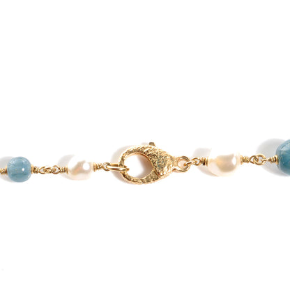 Chanel Beaded Pearl CC Long Strand Necklace Gold Blue 4 of 4
