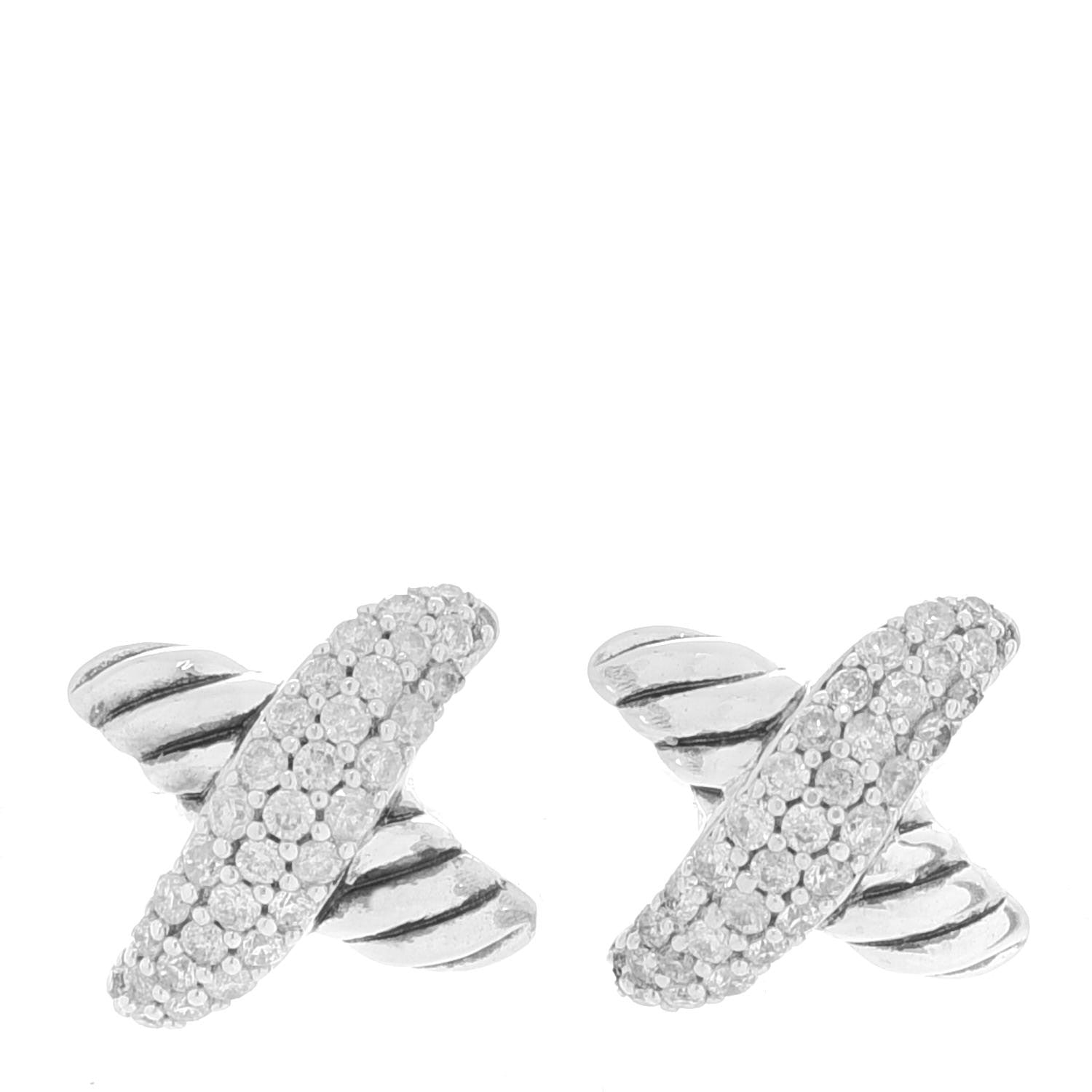 David Yurman Sterling Silver Diamond 8mm X Earrings 1 of 5