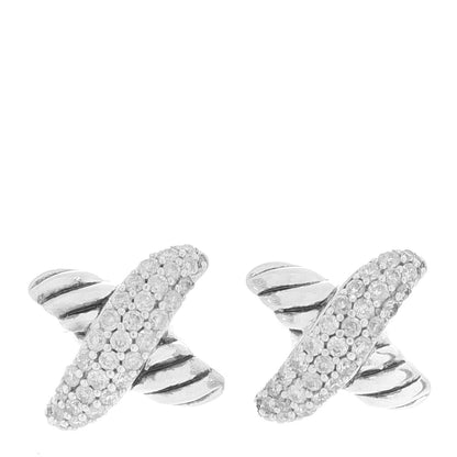 David Yurman Sterling Silver Diamond 8mm X Earrings 1 of 5