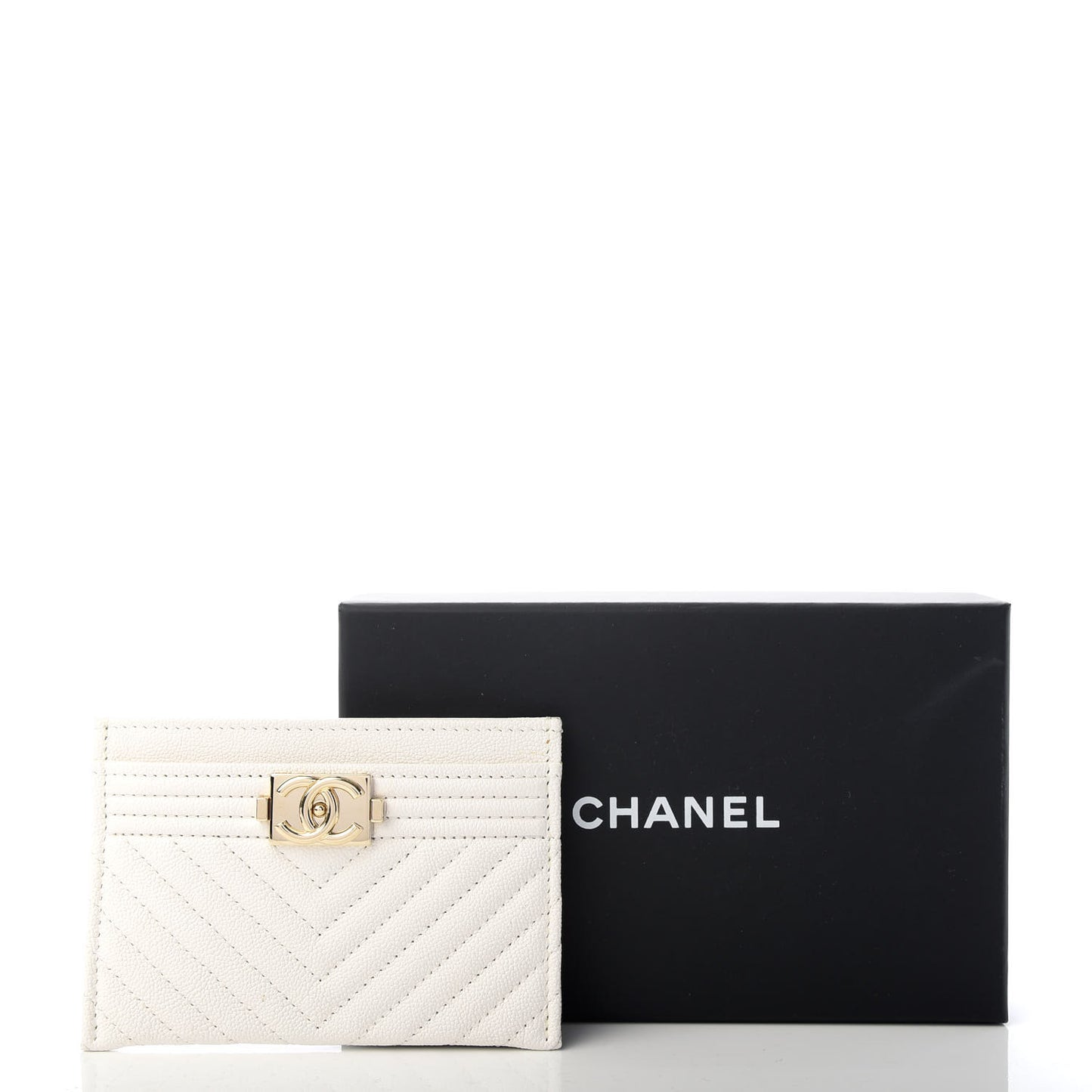 Caviar Chevron Quilted Boy Card Holder White