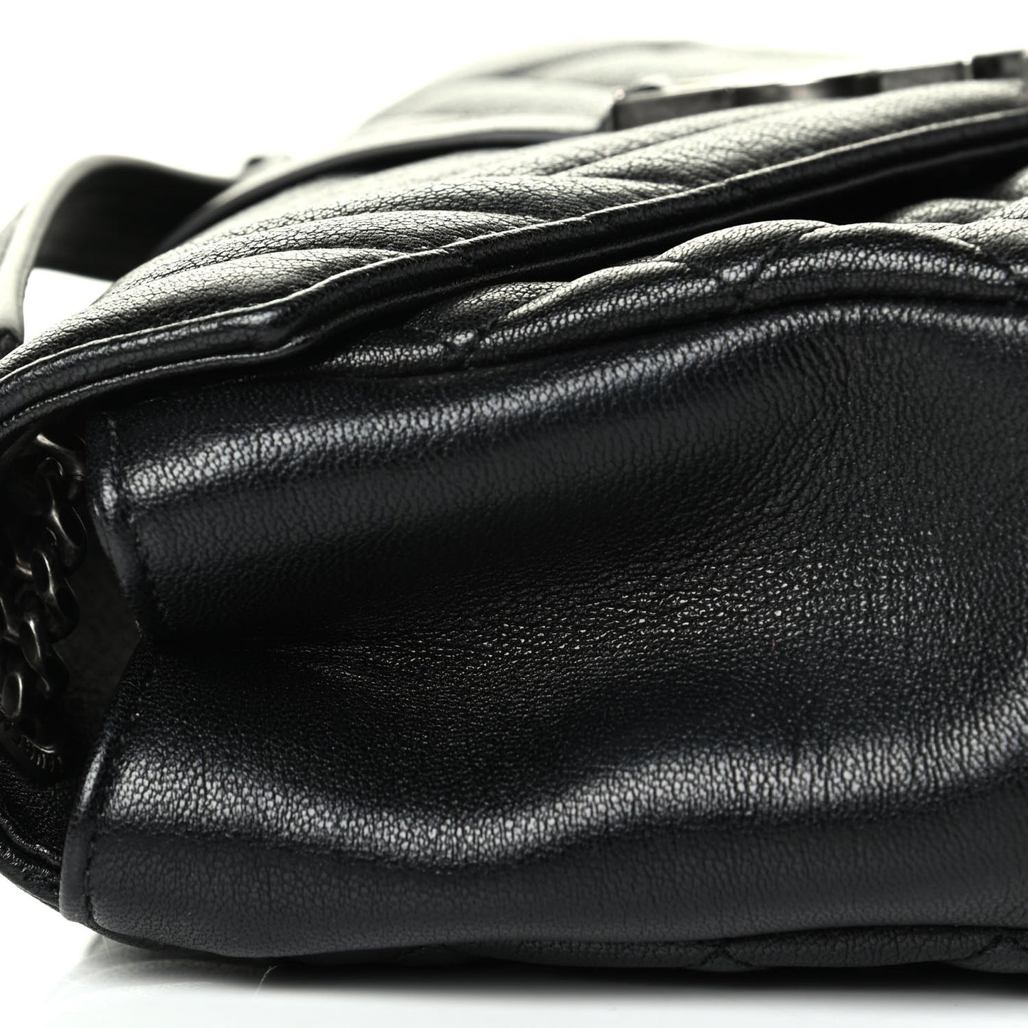 Sheepskin Tri-Quilt Monogram Medium College Bag Black