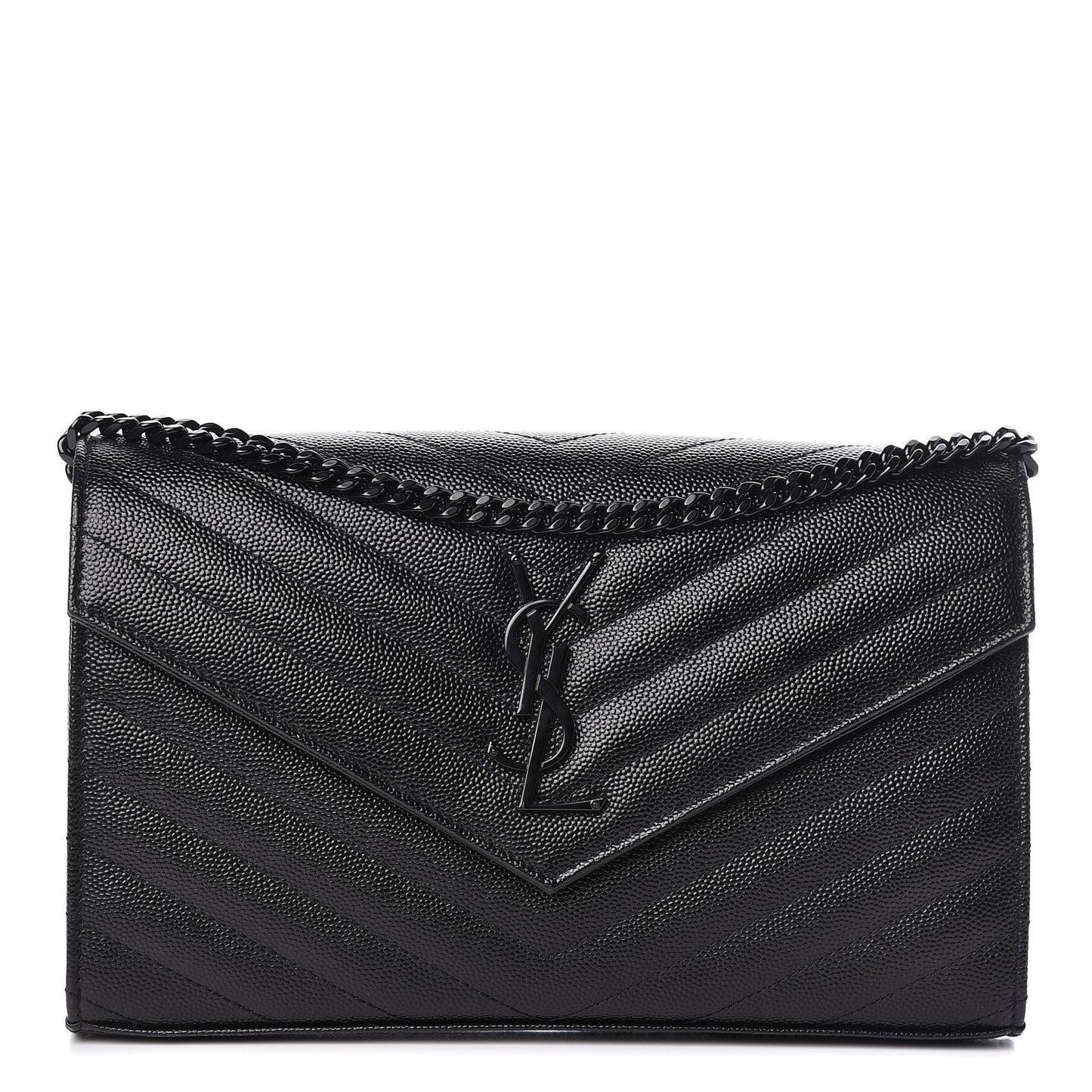 Grain De Poudre Matelasse Chevron Monogram Chain Wallet Black