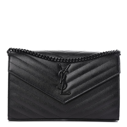 Saint Laurent Grain De Poudre Matelasse Chevron Monogram Chain Wallet Black 1 of 10