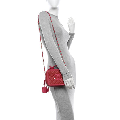 Chanel Caviar Quilted Small CC Filigree Vanity Case Red Dark Pink 2 of 15