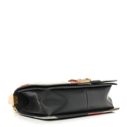 Chanel Lambskin Suede Patchwork Medium Act I Camellia Boy Flap Charcoal Brown Pink 4 of 16