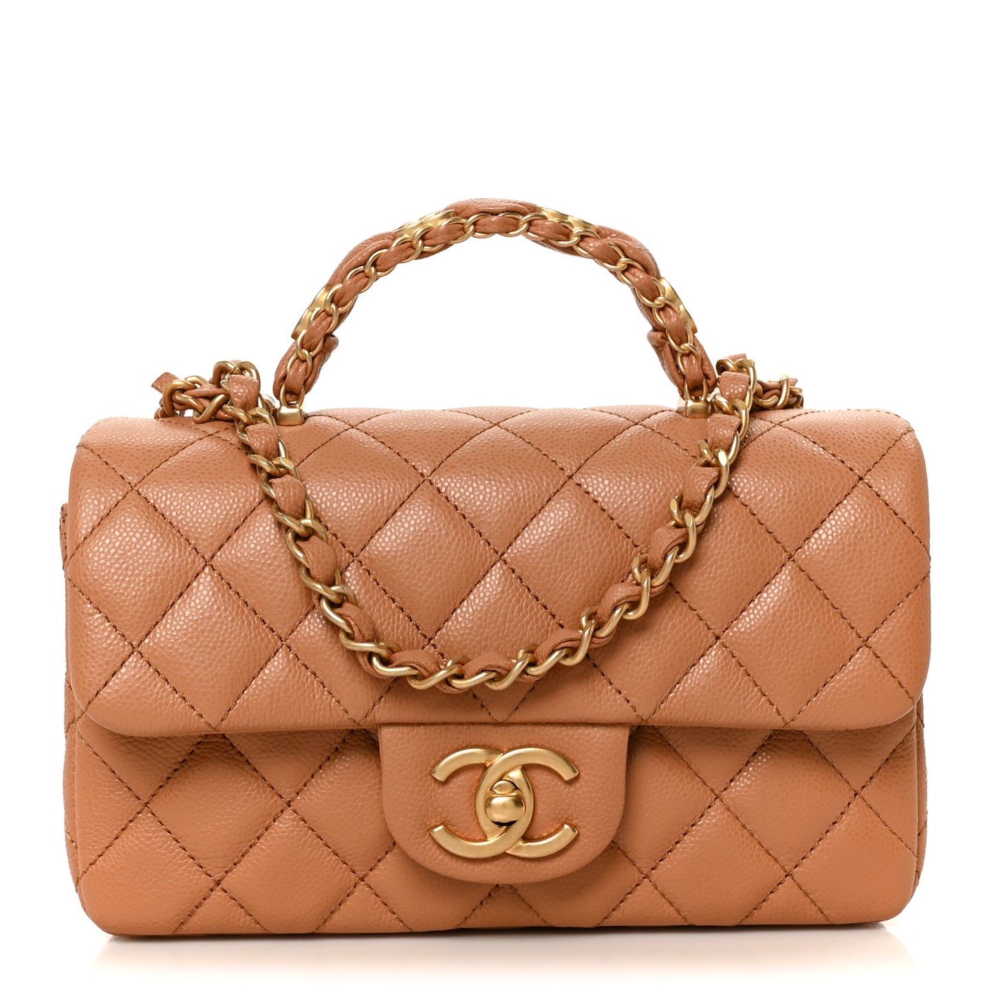 Caviar Quilted Mini Handy CC Flap Camel