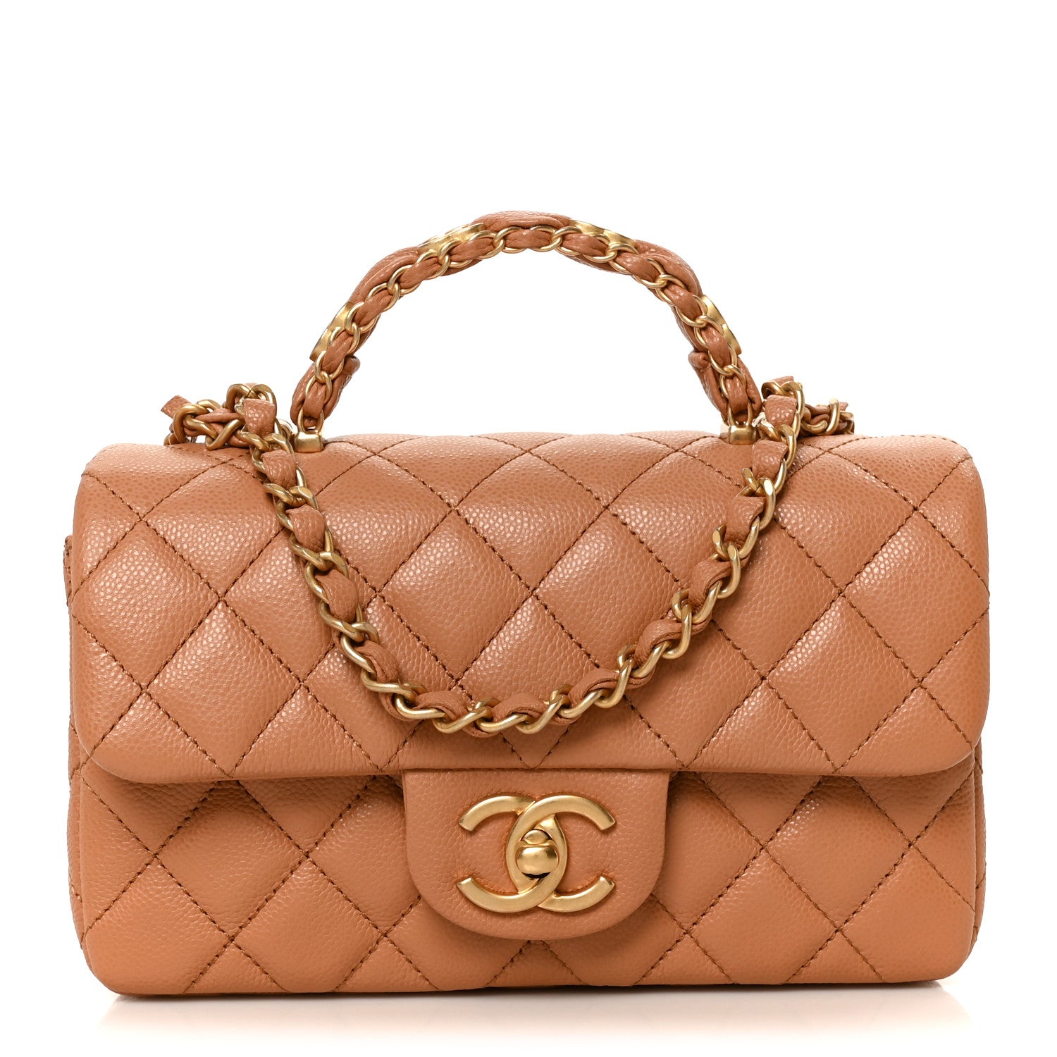 Chanel Caviar Quilted Mini Handy CC Flap Camel 1 of 13