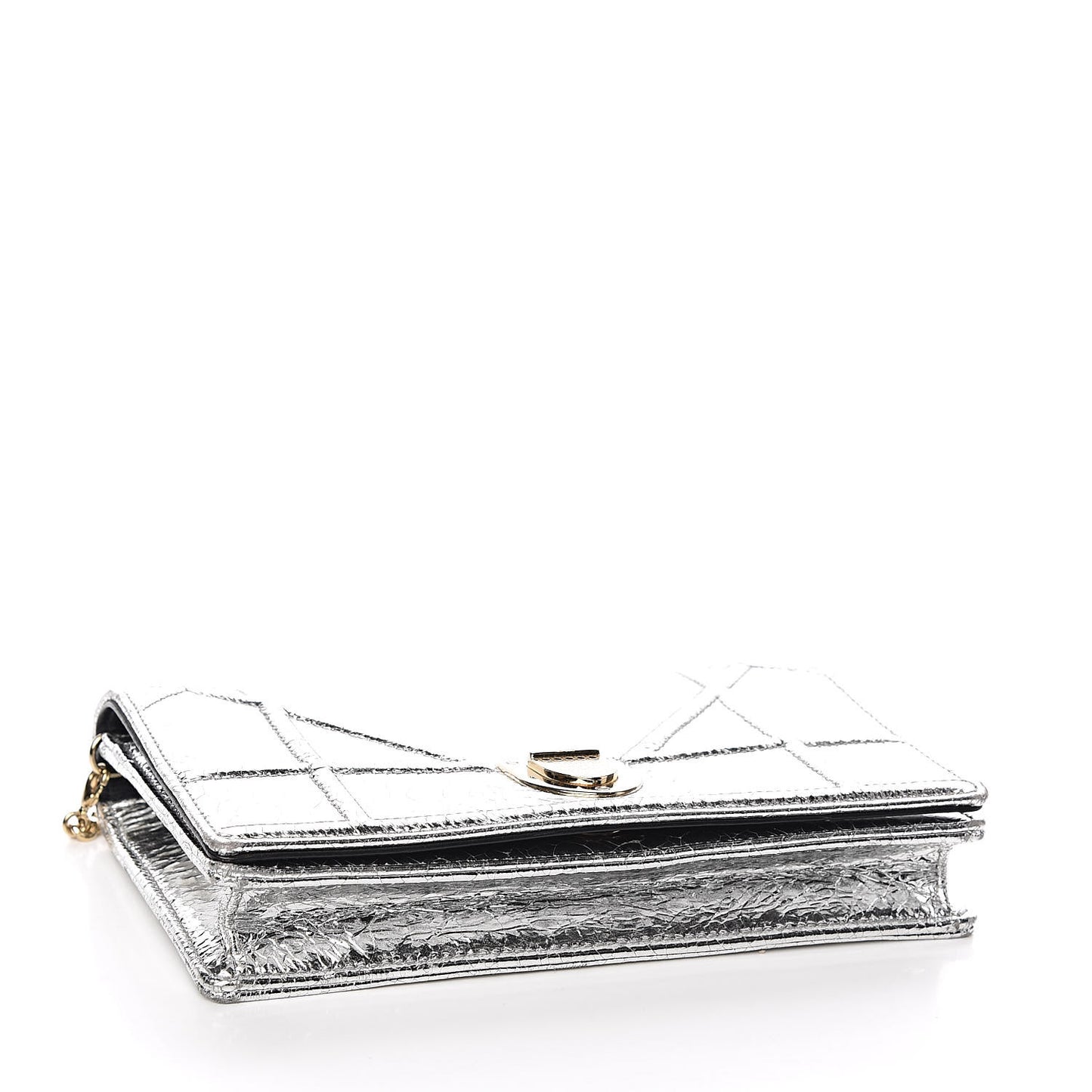 Metallic Ceramic Effect Deerskin Diorama Wallet on Chain Pouch Silver