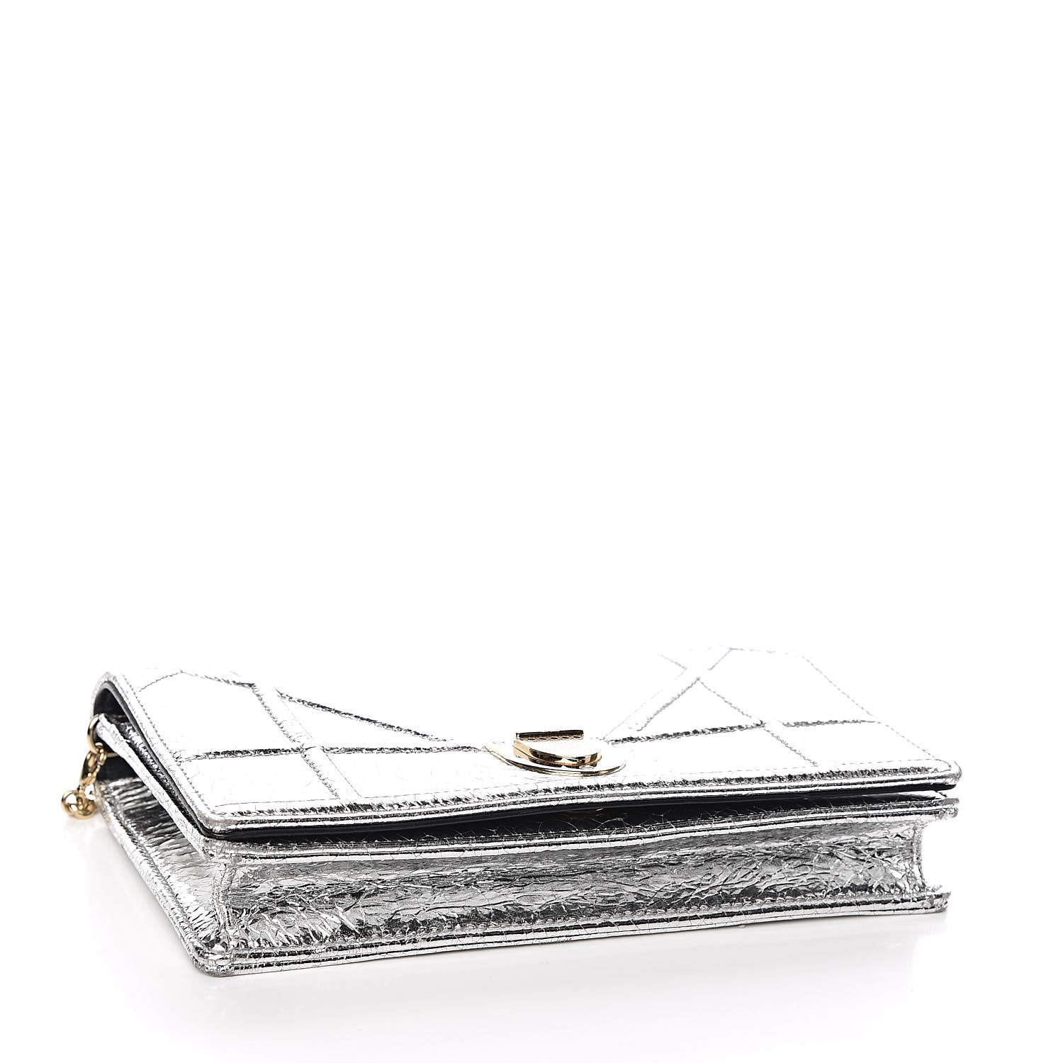 Christian Dior Metallic Ceramic Effect Deerskin Diorama Wallet on Chain Pouch Silver 4 of 11