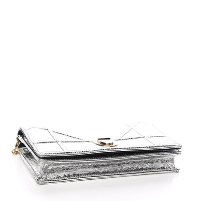 Christian Dior Metallic Ceramic Effect Deerskin Diorama Wallet on Chain Pouch Silver 4 of 11