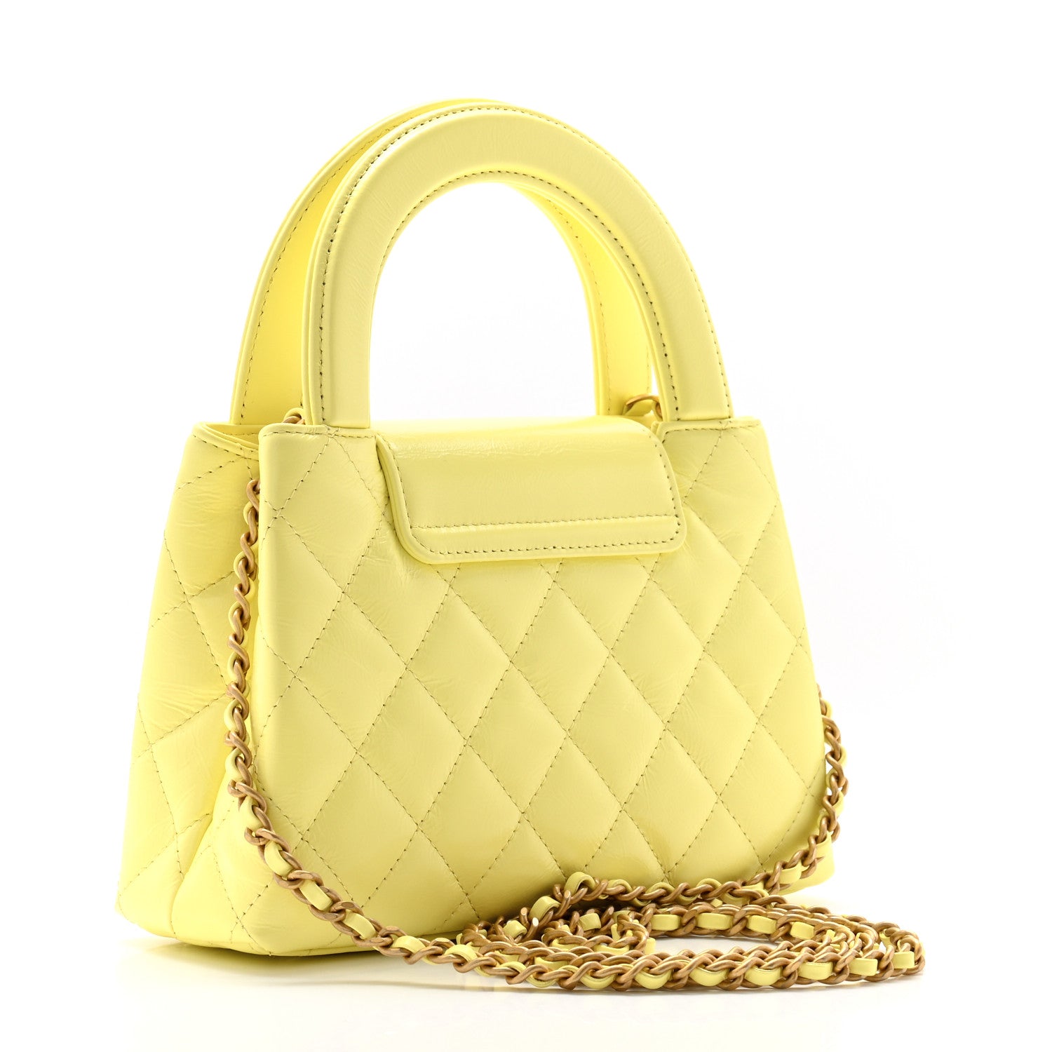 Chanel Shiny Aged Calfskin Quilted Nano Kelly Shopper Light Yellow 3 of 11