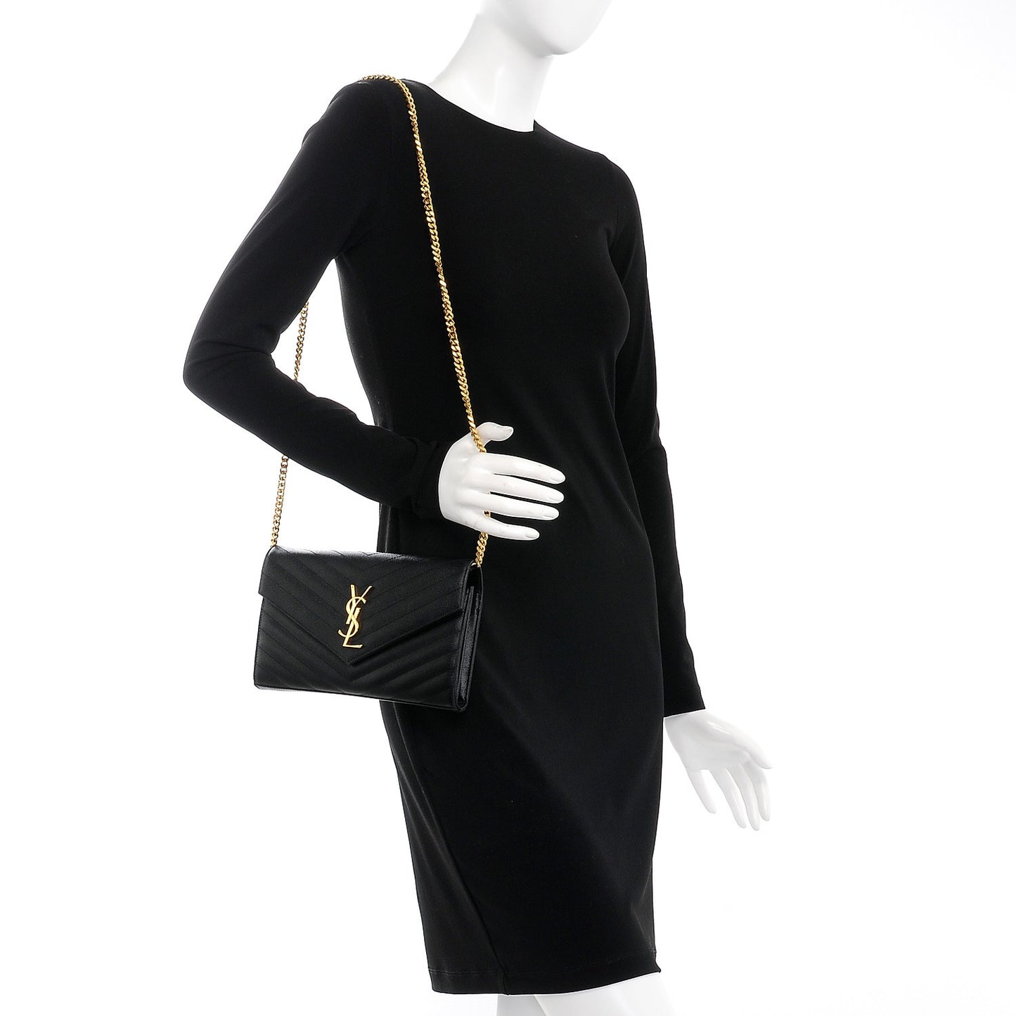 Grain De Poudre Matelasse Chevron Monogram Chain Wallet Black