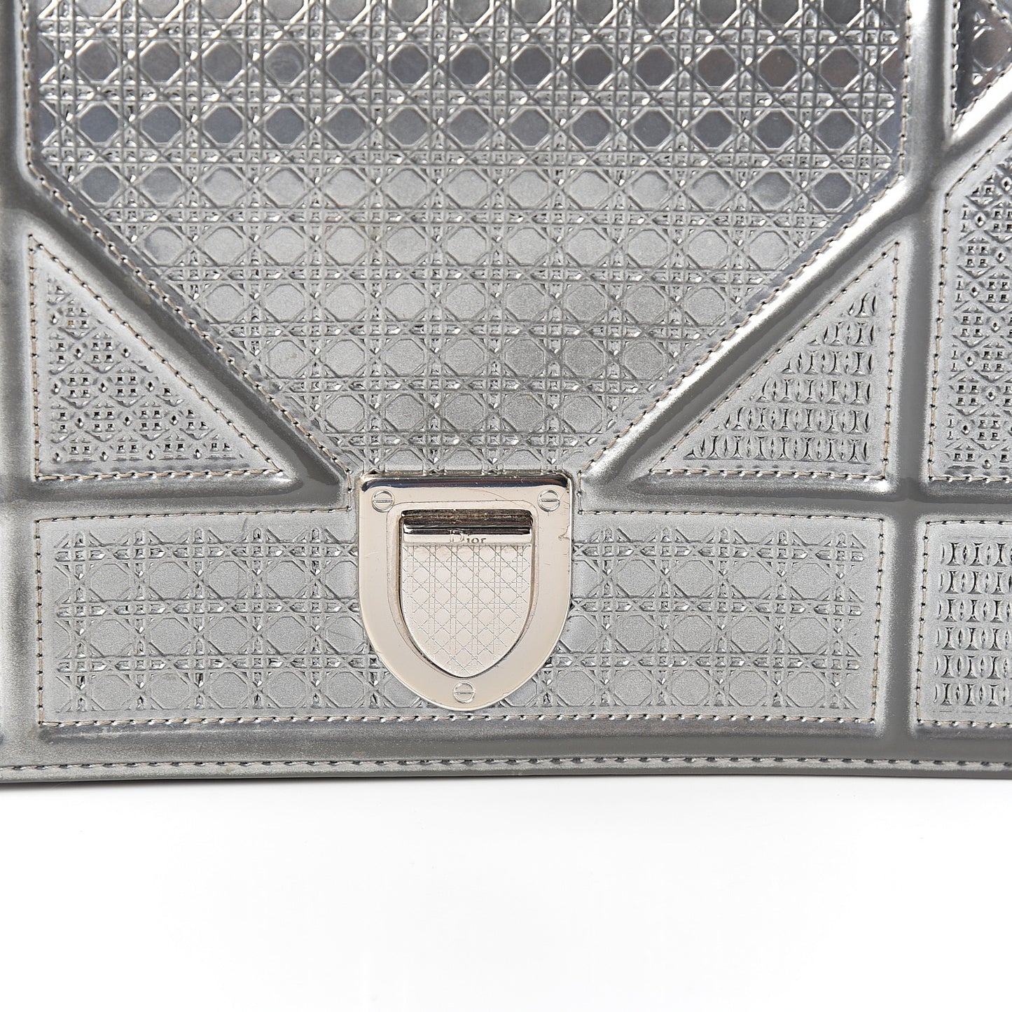 Metallic Patent Micro-Cannage Diorama Wallet on Chain Pouch Silver