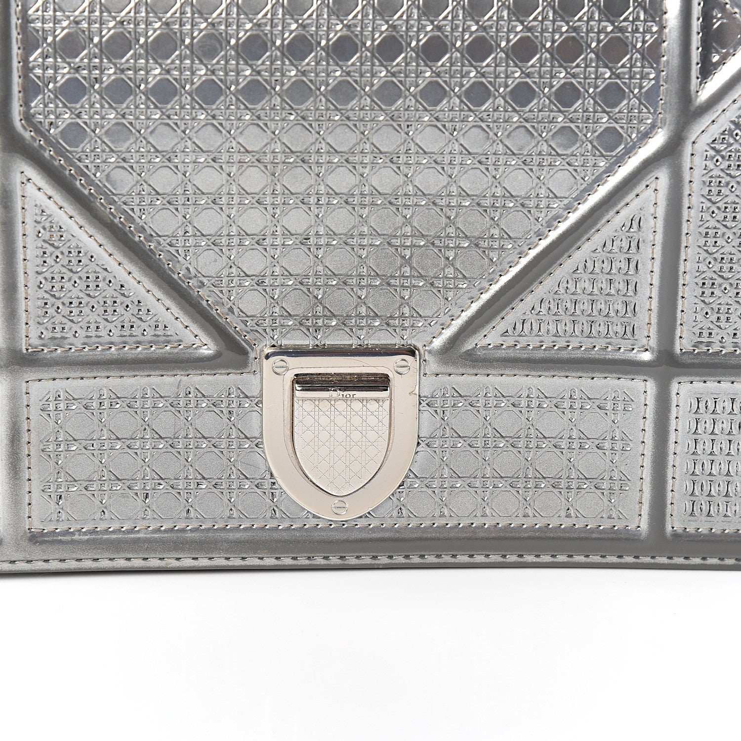 Christian Dior Metallic Patent Micro-Cannage Diorama Wallet on Chain Pouch Silver 9 of 10