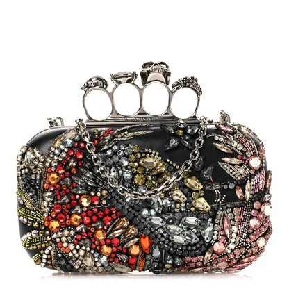 Alexander McQueen Nappa Crystal Embroidered Hieronymus Skull Knuckle Box Clutch Black Multicolor 1 of 10