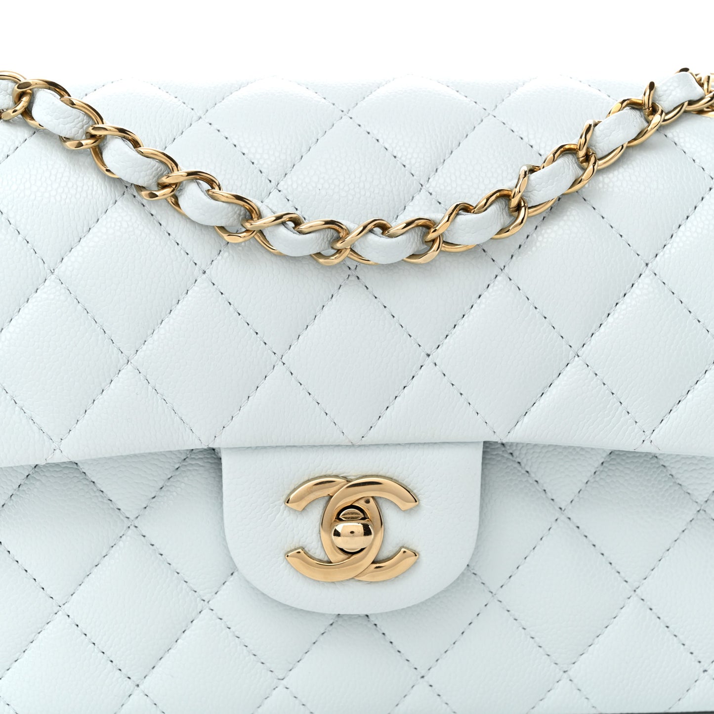 Caviar Quilted Small Double Flap Light Blue
