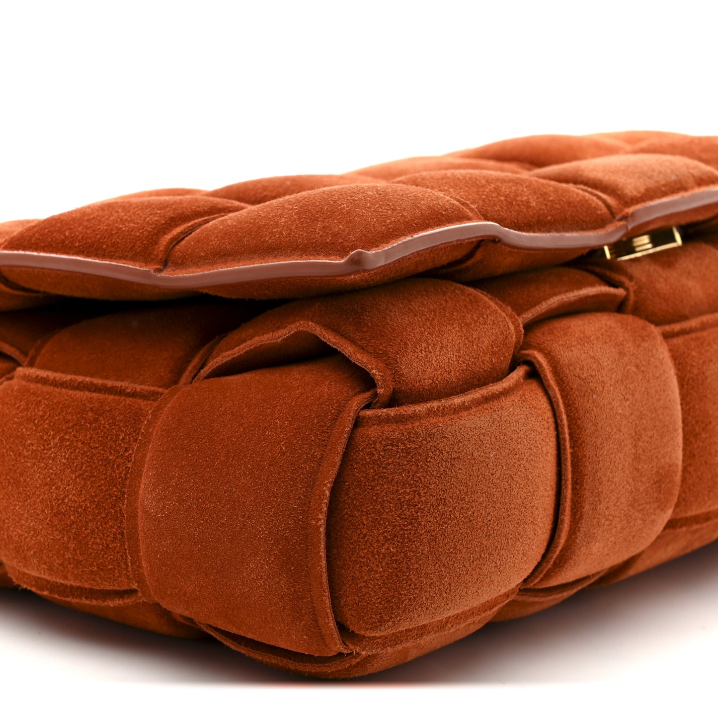 Suede Maxi Intrecciato Padded Chain Cassette Crossbody Bag Maple