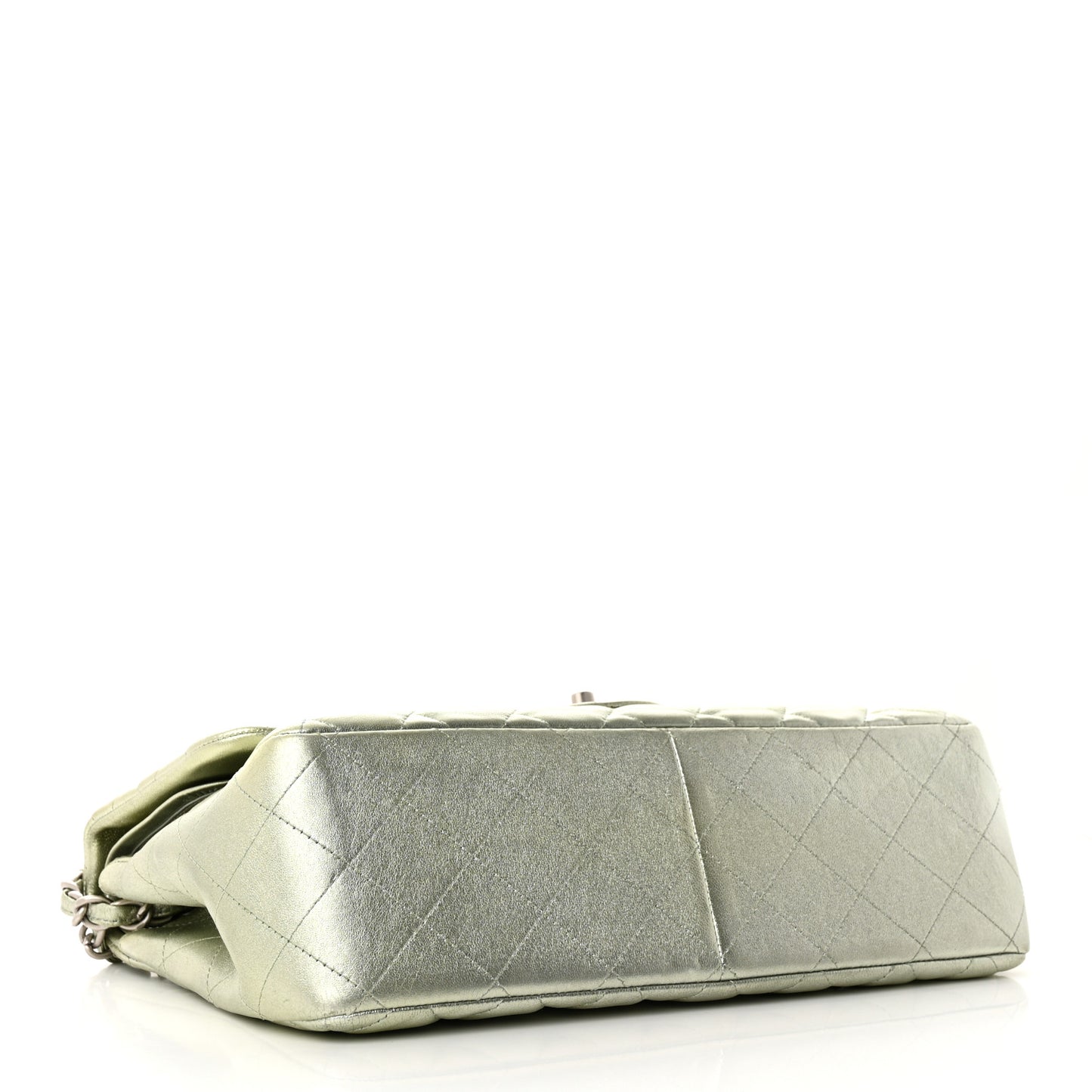 Metallic Lambskin Quilted Jumbo Double Flap Green