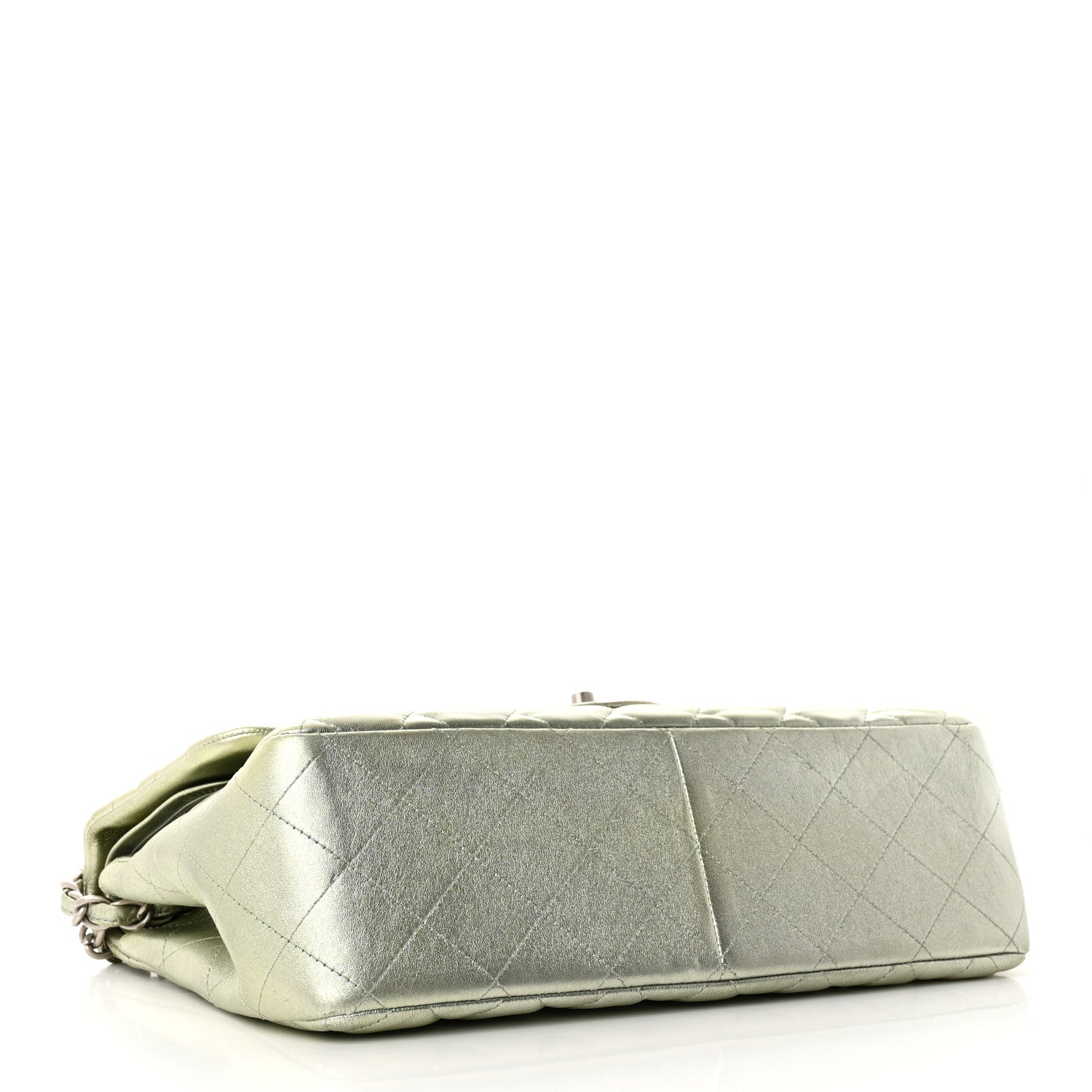 Chanel Metallic Lambskin Quilted Jumbo Double Flap Green 4 of 14