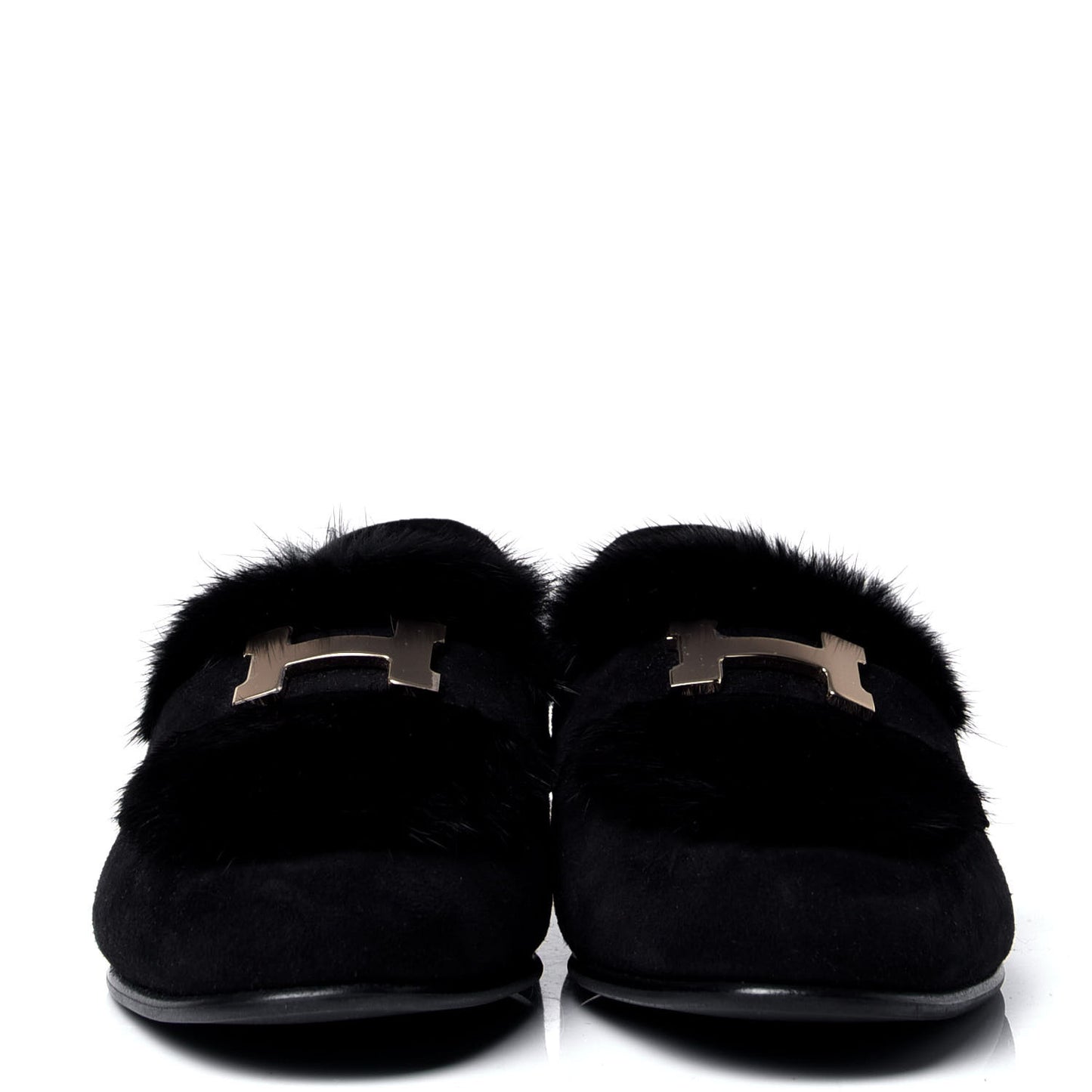 Mink Fur Suede Goatskin Paris Loafers 37 Black