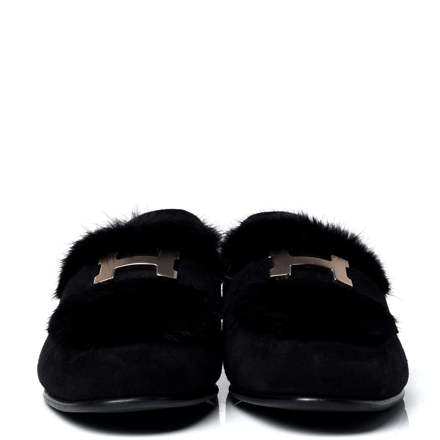 Hermes Mink Fur Suede Goatskin Paris Loafers 37 Black 2 of 6
