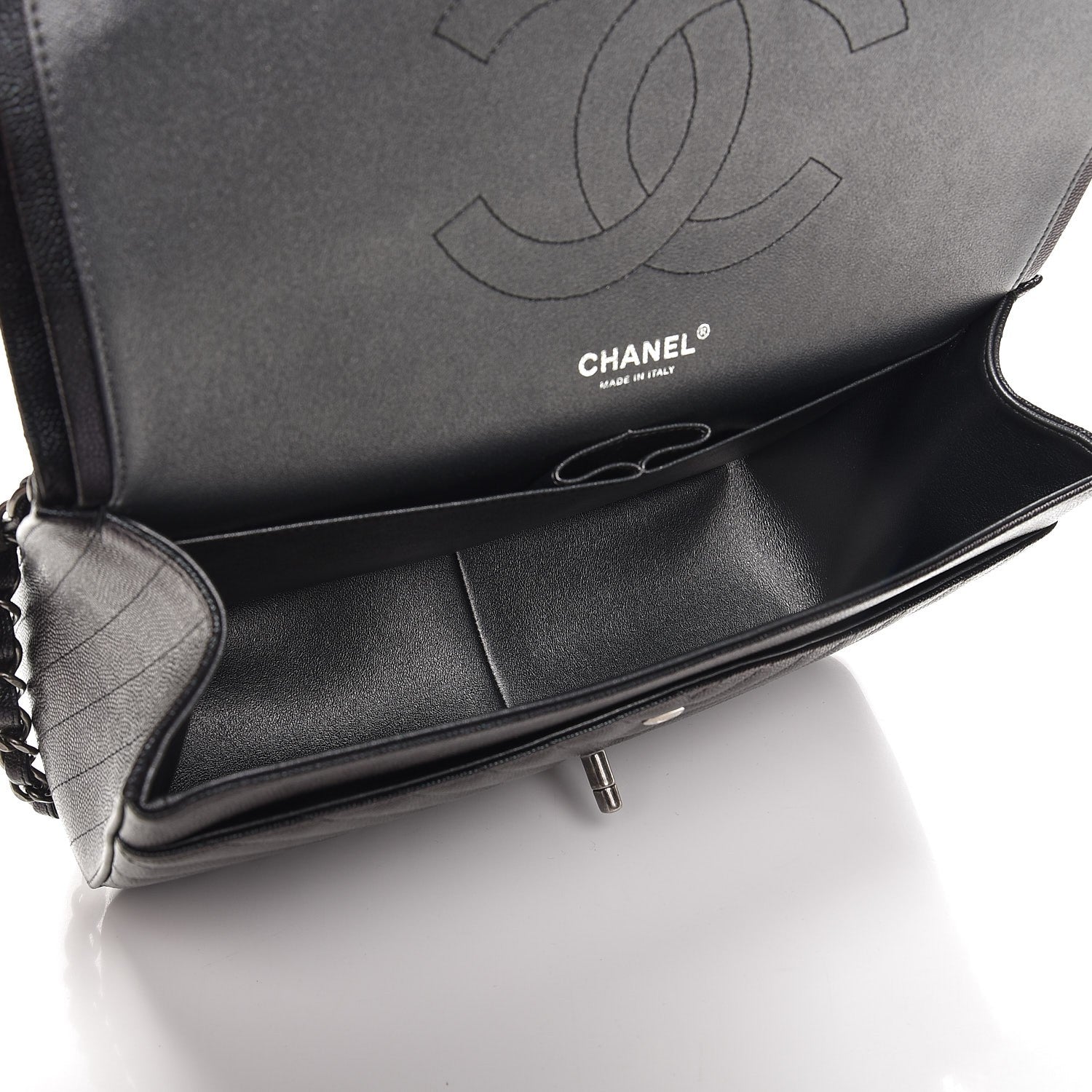 Chanel Metallic Caviar Chevron Quilted Jumbo Double Flap Black 6 of 9