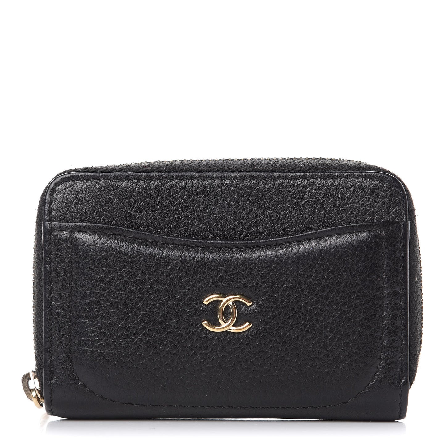 Grained Calfskin Neo Executive Zip Coin Purse Black