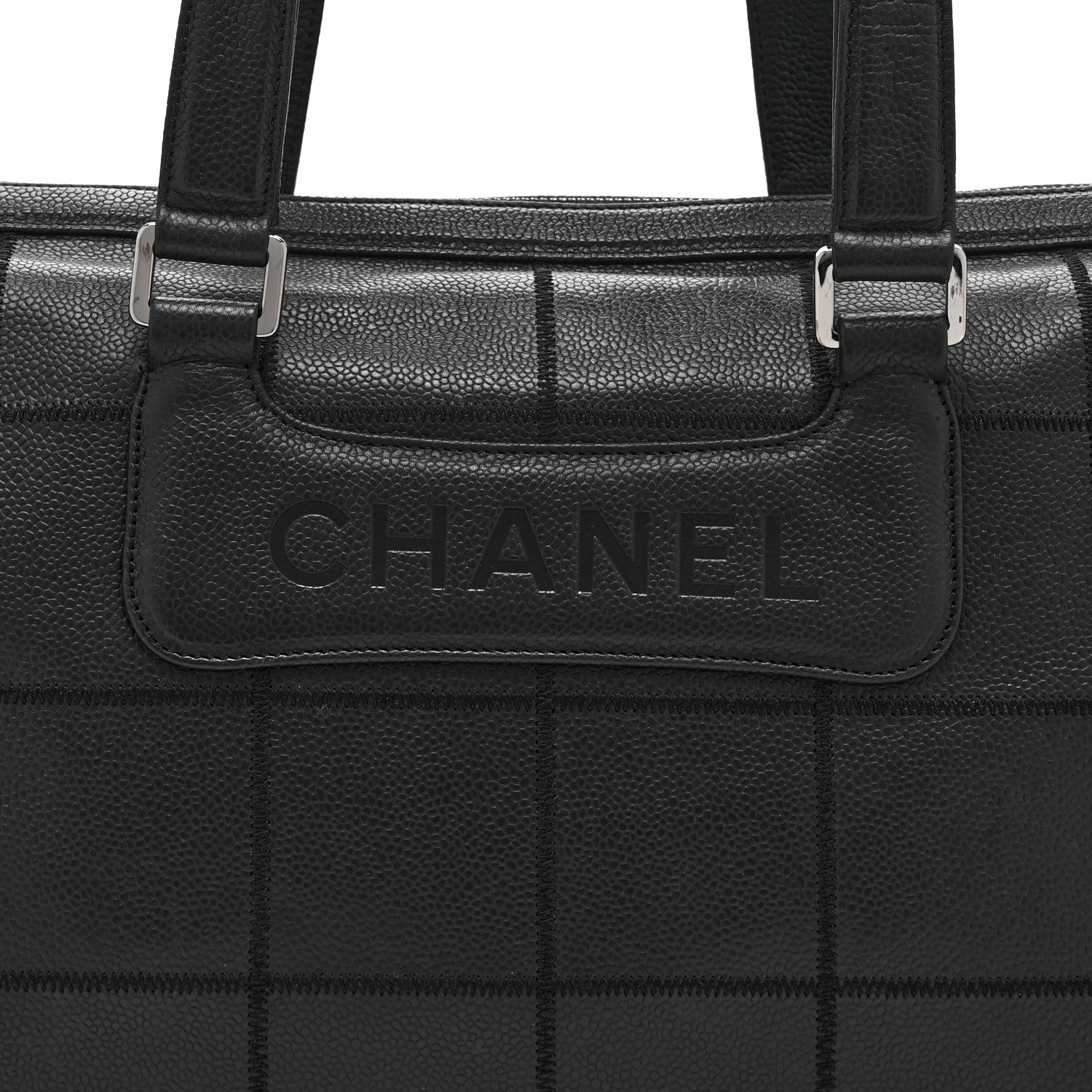 Chanel Caviar Square Stitched Duffel Bag Black 8 of 10