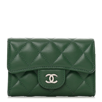 Chanel Lambskin Quilted Flap Card Holder Wallet Green 1 of 9