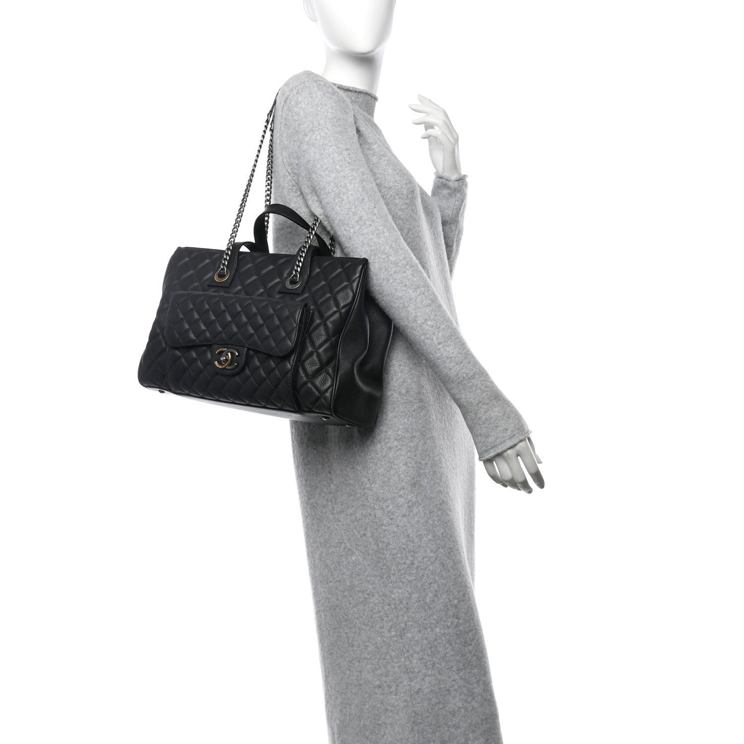 Chanel Caviar Quilted Large Casual Pocket Tote Black 2 of 12