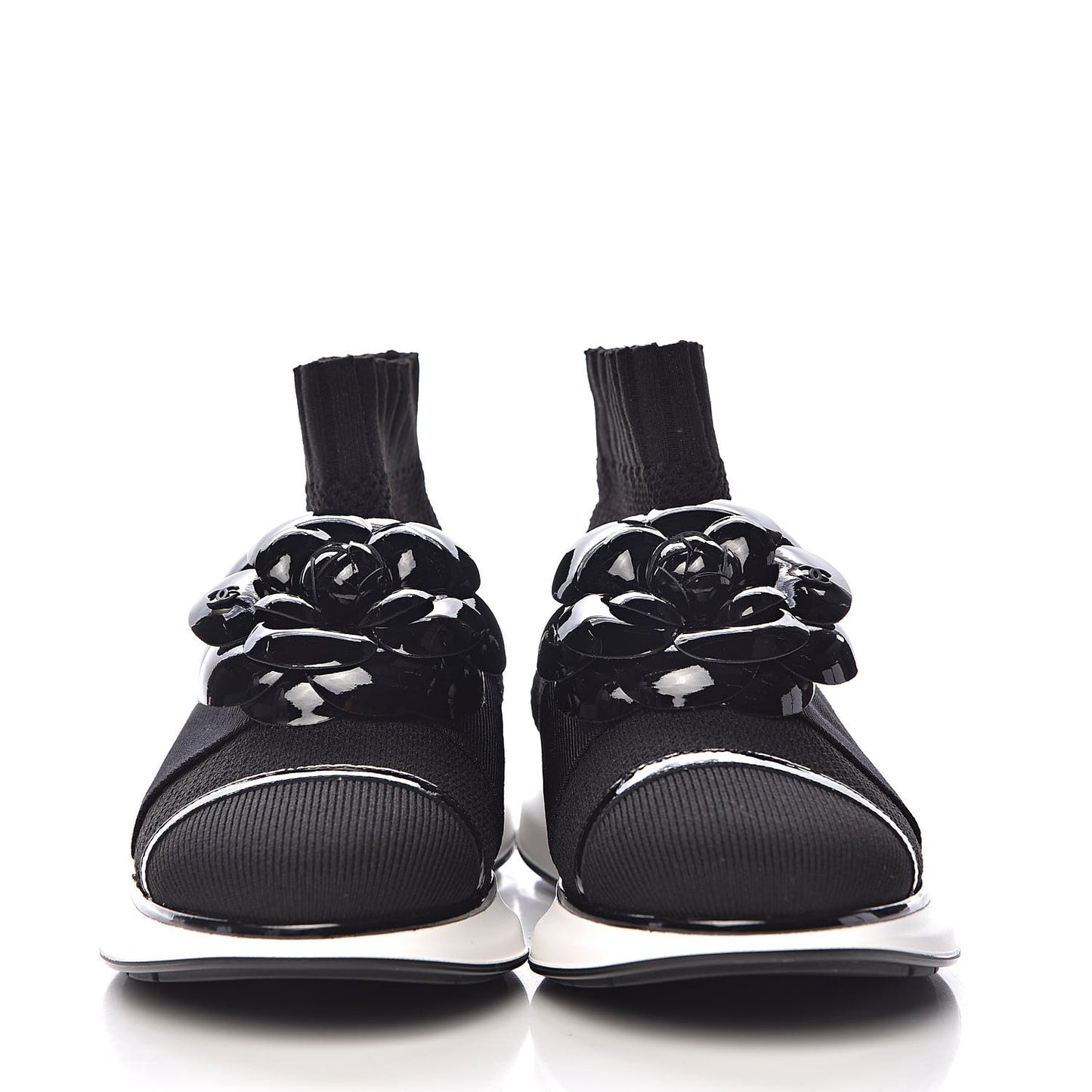 Knit Patent Calfskin Womens High Top Camellia Sneakers 36.5 Black