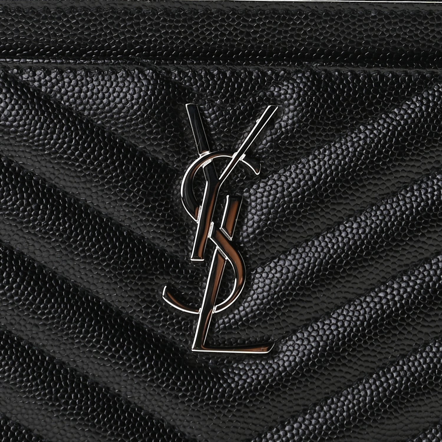 Saint Laurent Grain De Poudre Chevron Monogram Bill Pouch Black 7 of 10