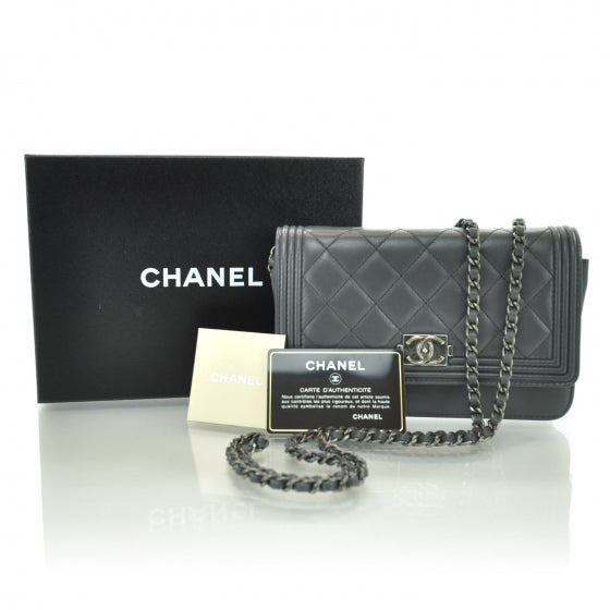 Chanel Leather Quilted Boy Wallet On Chain Grey 1 of 1