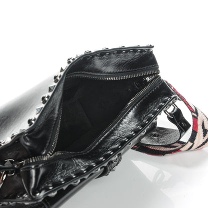 Valentino Garavani Craquele Calfskin Small Guitar Strap Rockstud Rolling Flap Pocket Shoulder Bag Black 6 of 7