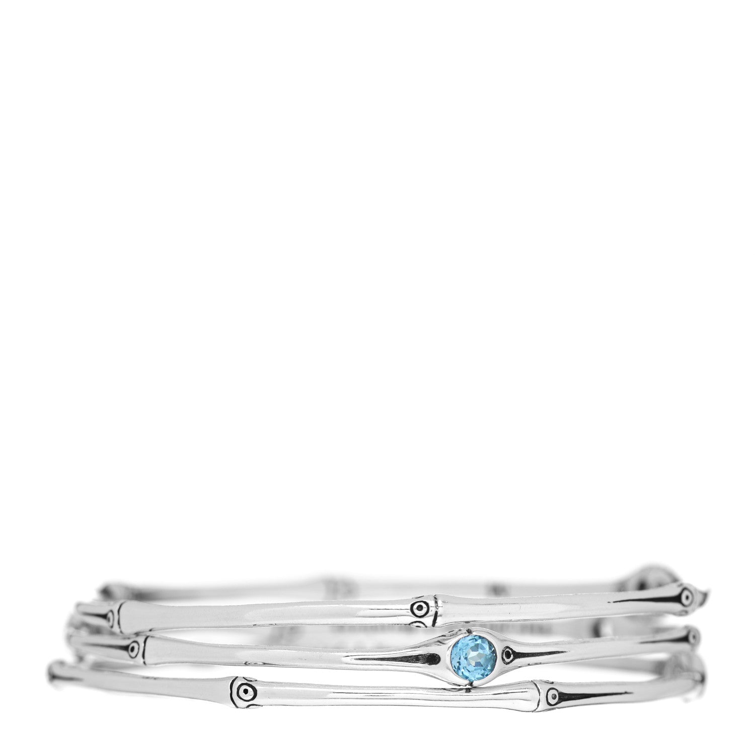 John Hardy Sterling Silver Blue Topaz Bamboo Bangle Bracelet Set of 3 2 of 3
