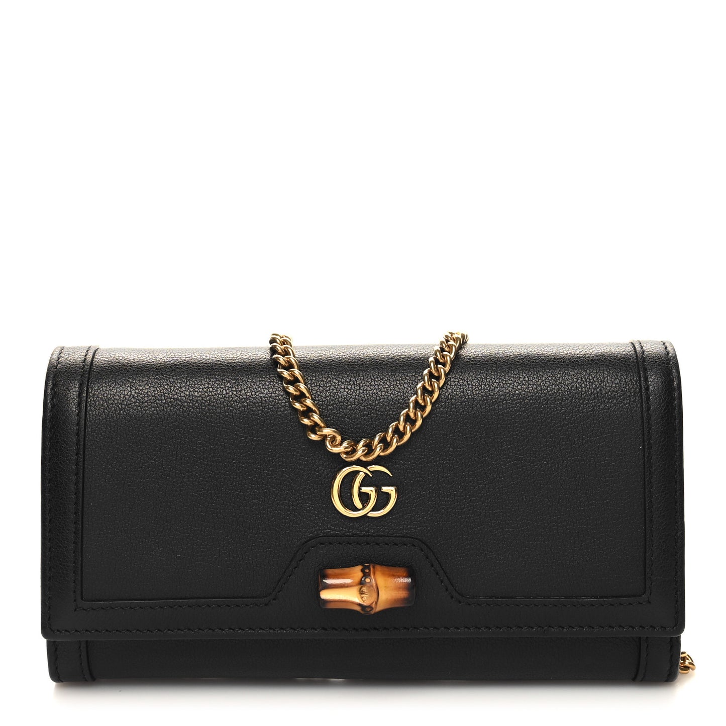 Wonka Grain Calfskin Diana Chain Wallet Black