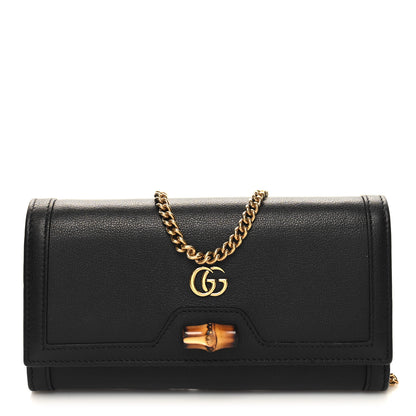 Gucci Wonka Grain Calfskin Diana Chain Wallet Black 1 of 11