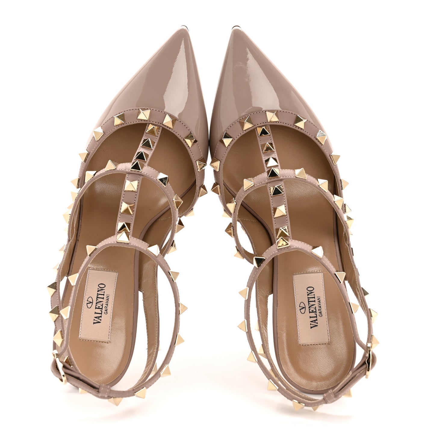 Patent Nappa Rockstud Ankle Strap 100mm Pumps 39 Poudre