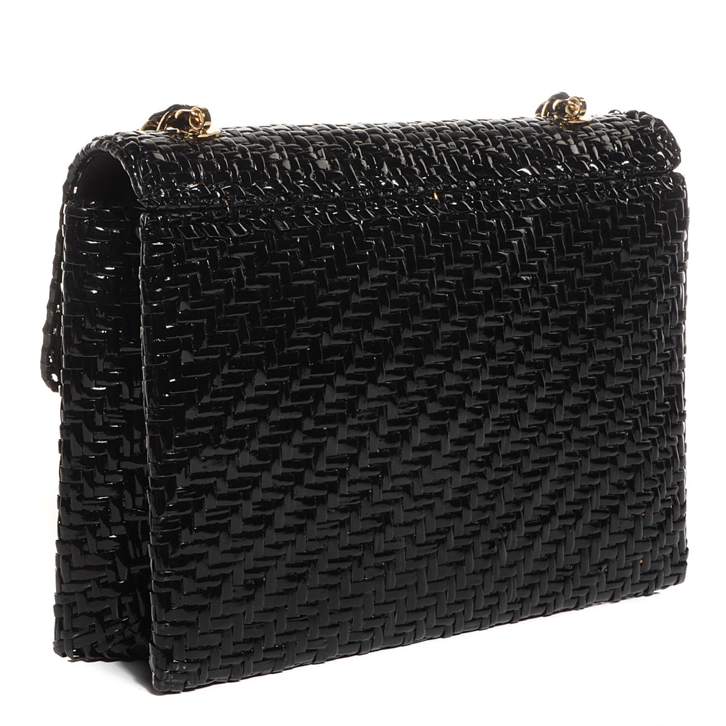 Lacquered Woven Straw Jumbo Single Flap Black