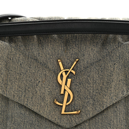 Saint Laurent Denim Quilted Medium Loulou Puffer Monogram Chain Satchel Rodeo Blue 7 of 9