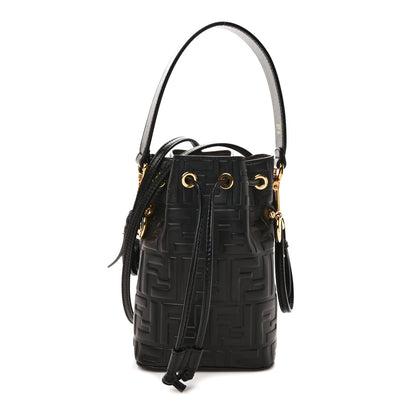 Fendi Vitello Liberty F is Fendi FF 1974 Embossed Mini Mon Tresor Bucket Bag Black 1 of 9