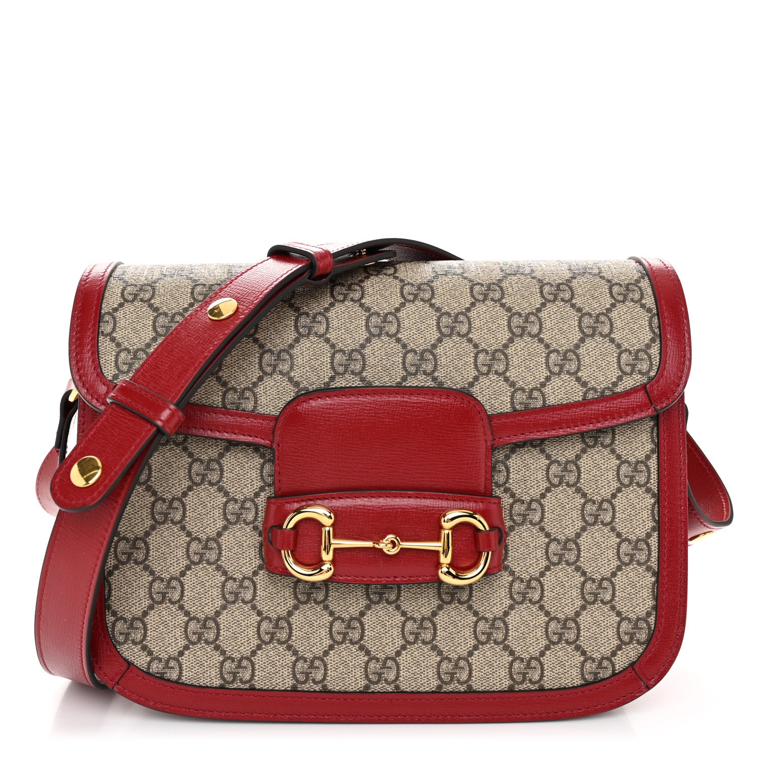 Gucci GG Supreme Monogram Azalea Calfskin Horsebit 1955 Shoulder Bag Beige Ebony New Cherry Red 1 of 10