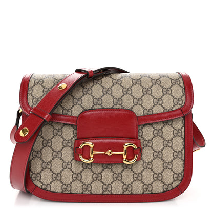 Gucci GG Supreme Monogram Azalea Calfskin Horsebit 1955 Shoulder Bag Beige Ebony New Cherry Red 1 of 10