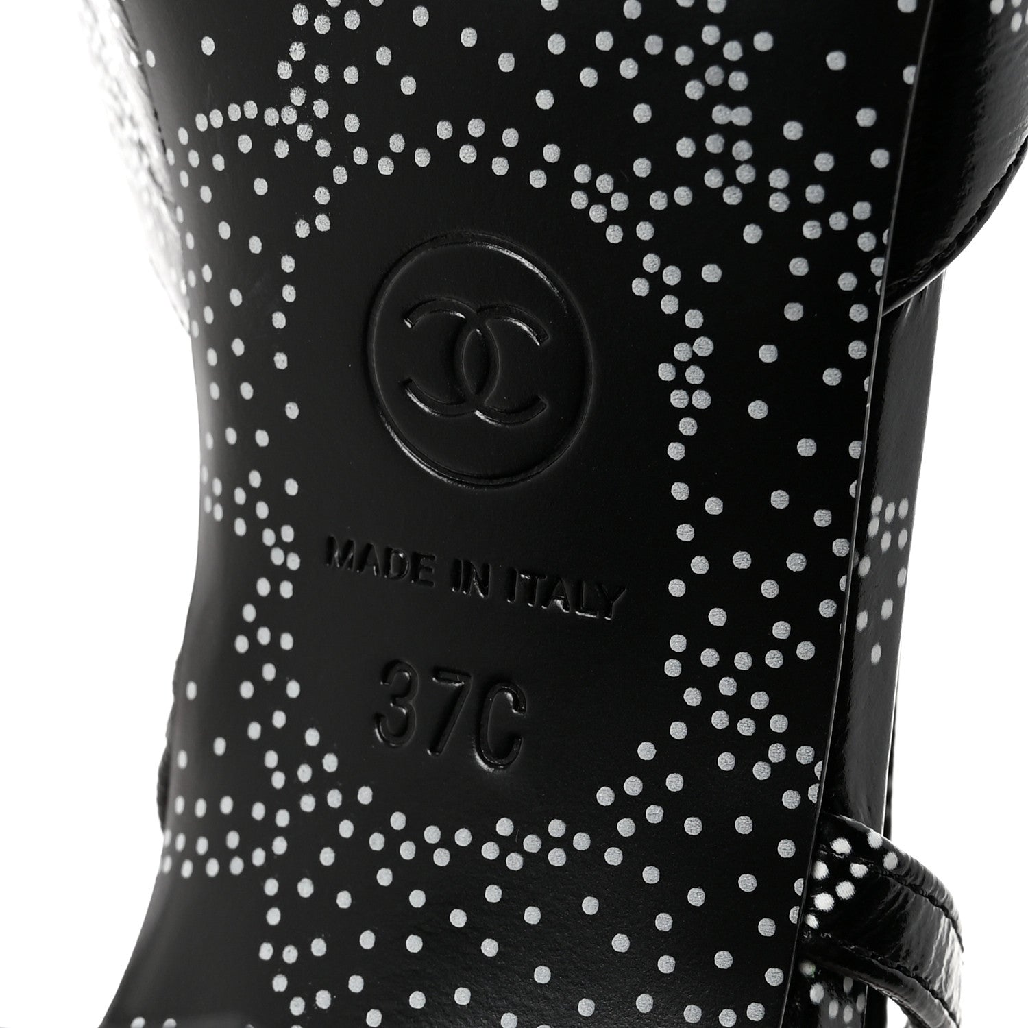 Chanel Calfskin Camellia Printed Cap Toe CC Slingback Pumps 37 Black White 7 of 9